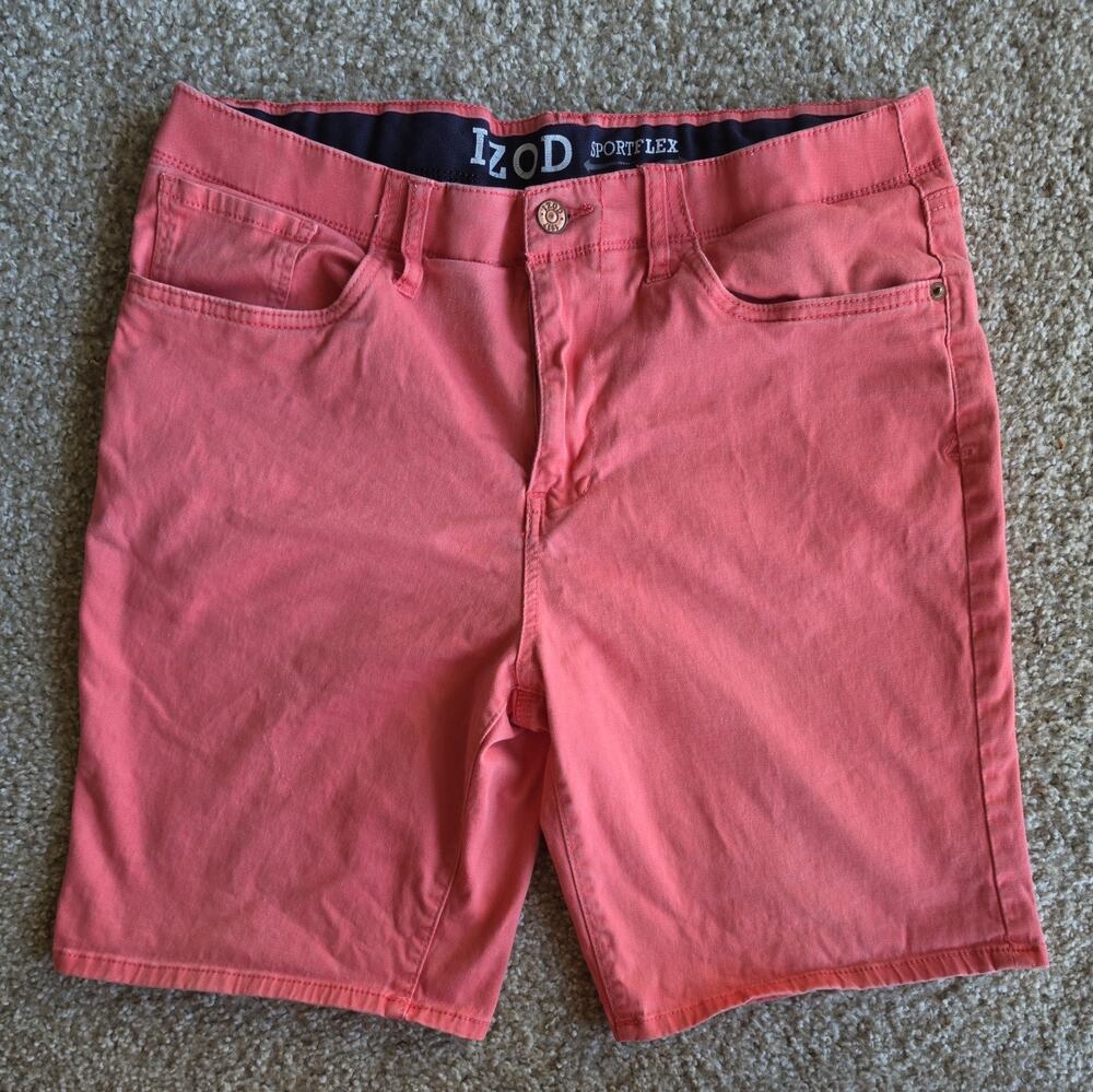 Izod Sportsflex Chino Shorts Pink, Salmon Modern Fit Mens Size 34